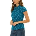 thumbnail image 4 of INSPIRE CHIC Women's Vintage Short Sleeve Tops Button Up Polka Dots Shirt L Lake Blue, 4 of 6