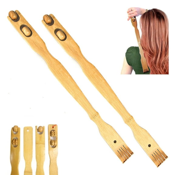 Ueonyo 2 PC Bamboo Wood Back Scratcher Massager 18.5" Self-Massager Sturdy Stick Roller 2023