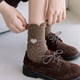 thumbnail image 2 of Mujeres Otoño Invierno Calcetines de punto de lana sintética Patrón de geometría de ganchillo étnico Dibujos animados Oso pequeño Jacquard Espesar Calcetería de tubo medio cálido, 2 of 5