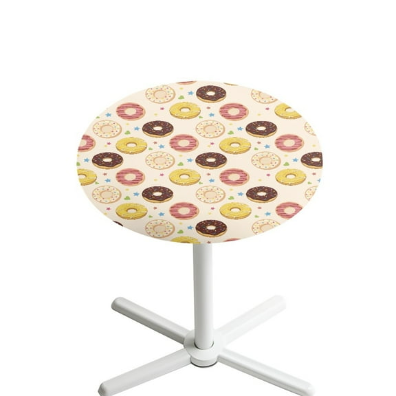 SEANATIVE 24 Inch Round Cocktail Tablecloth Washable Fitted Cocktail Table Cloth Easy to Clean Table Top Covers with Elastic Edge for Indoor Outdoor 24'' Diameter, Donuts Love Star Pattern