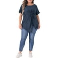 thumbnail image 2 of Agnes Orinda Plus Size Tops for Women Asymmetrical Hem Round Neck Short Sleeve Twist Knot T Shirt Top 3X Dark Blue, 2 of 6