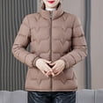 thumbnail image 5 of Hueook Winter Jackets for Women Womens Trench Coat Women's Fashion Short Puffy Zip-Up Jacket with Stand Collar and Pockets Coffee L, 5 of 6