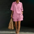 thumbnail image 4 of Cagogo Women Plus Size 2 Piece Shorts Set Casual Summer Cruise Outfits Loose Collared Short Sleeve Shirt Comfy Pants Matching Lounge Tracksuits Travel Airport Outfit Clothes, Pink XL, 4 of 7