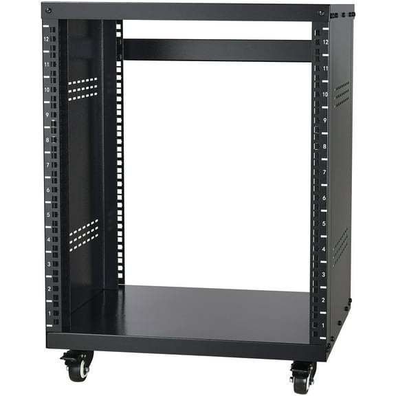 KFFKFF 12U Audio-Visual Rack Stand, Supports up to 500 lbs, Equipped with Secure Locking Wheels and Versatile Round & Square Mounting Holes, Featuring Unique Ventilation for 19" AV, Music & IT Gear