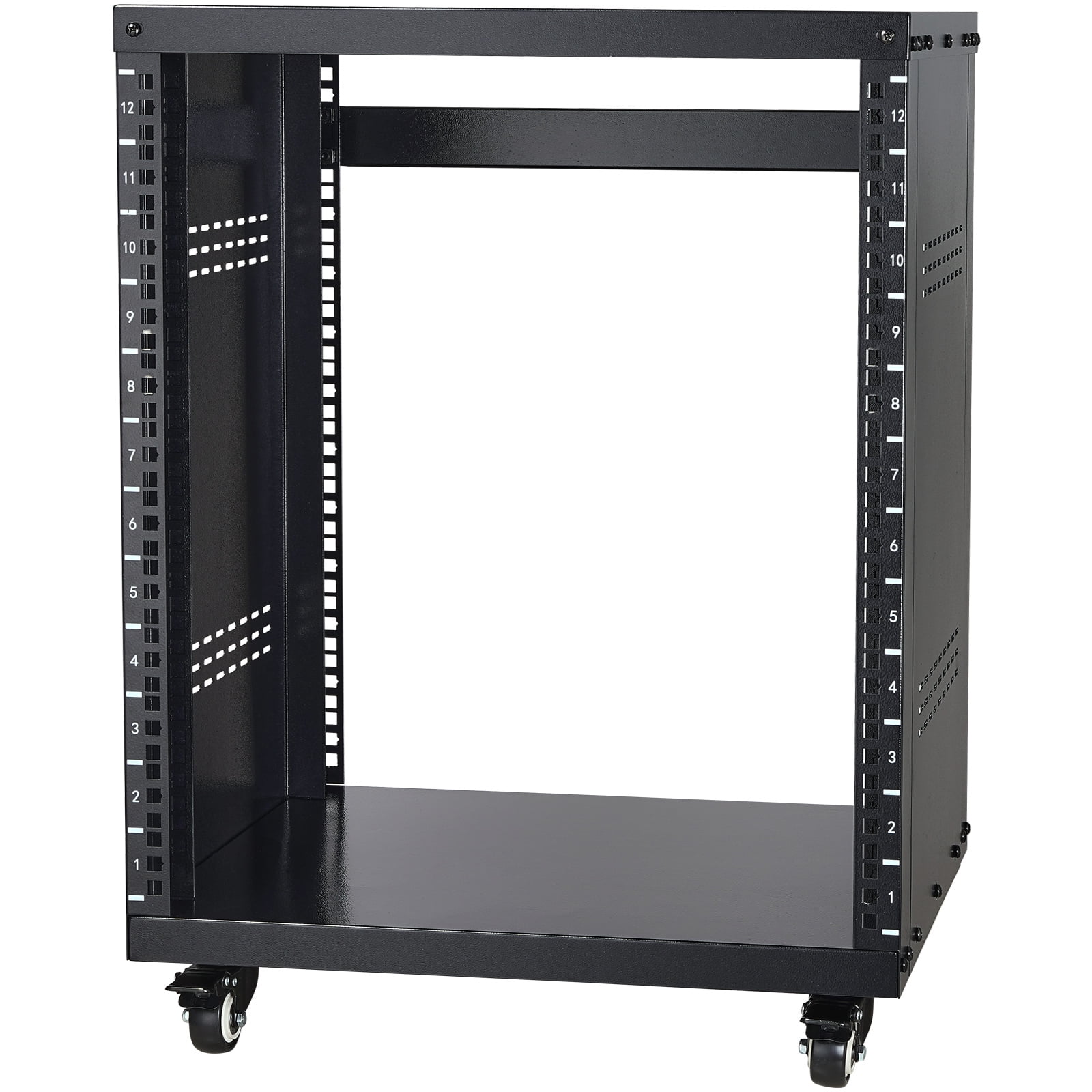 KFFKFF 12U Audio-Visual Rack Stand, Supports up to 500 lbs, Equipped with Secure Locking Wheels and Versatile Round & Square Mounting Holes, Featuring Unique Ventilation for 19" AV, Music & IT Gear