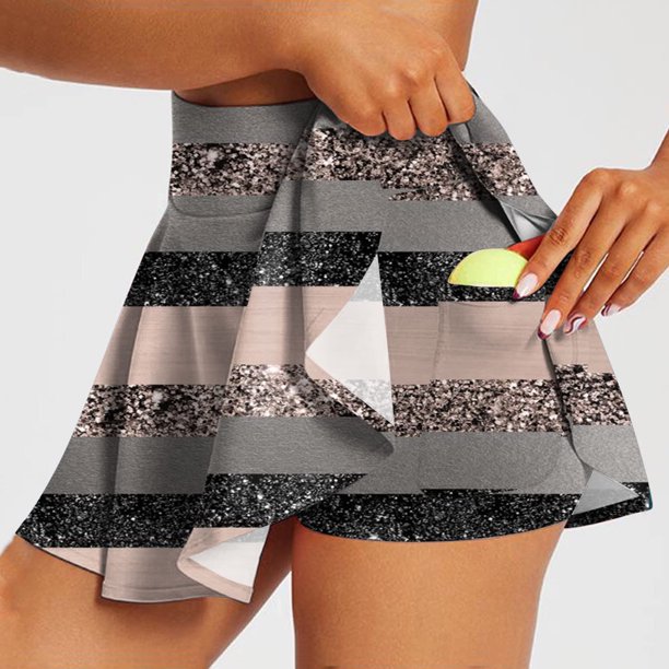 ICHUANYI Clearance Women's Summer Pleated Tennis Skirts Athletic Stretchy Short Yoga With Pocket Fake Two Piece Trouser Skirt Shorts(Gray, L) ICHUANYI WER2023081400031