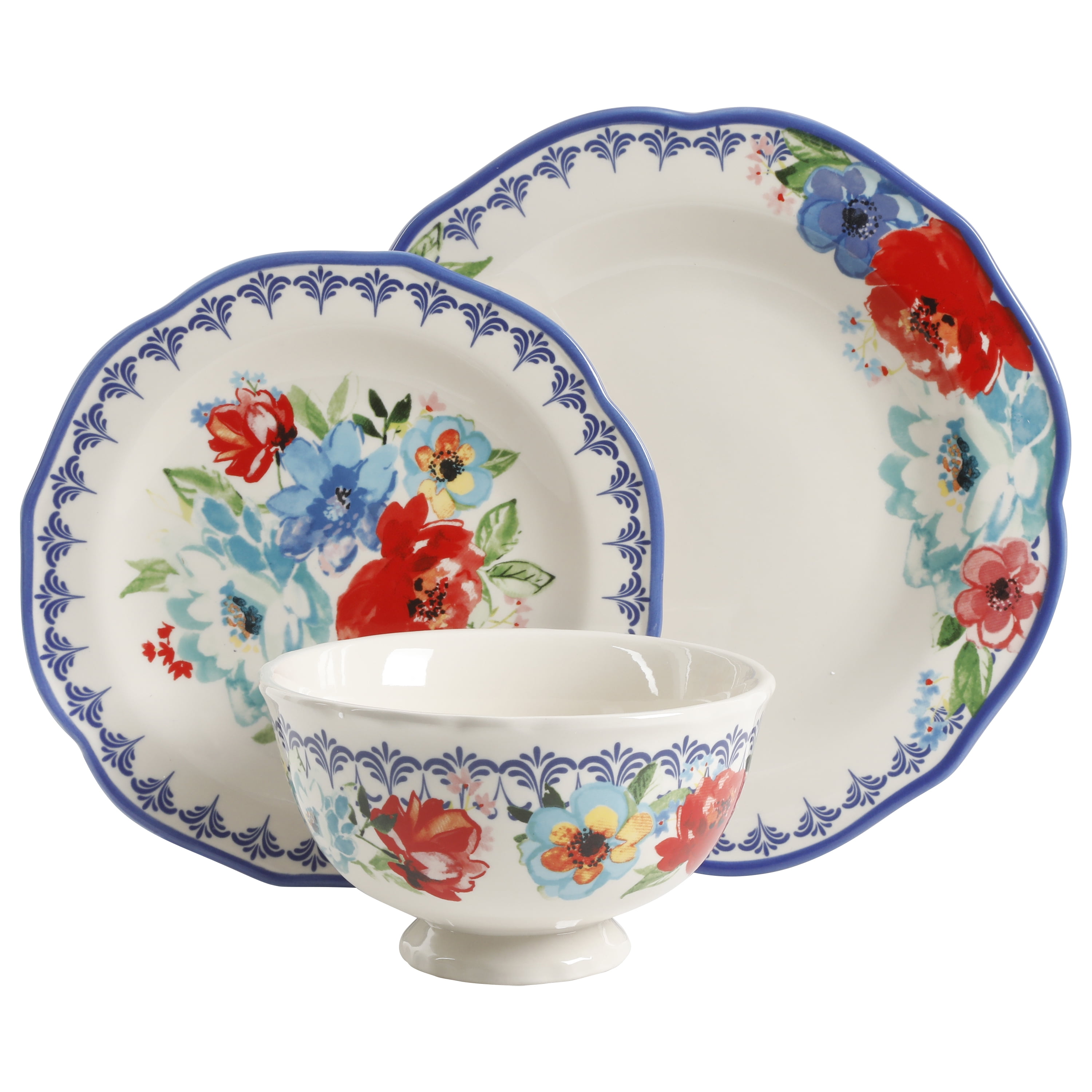 The Pioneer Woman Rose Shadow Dinnerware Set Dishes Plates Bowls Dining 12-Piece 