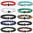 thumbnail image 3 of Top-kevin Cross Bead Bracelet for Men Women,8mm Tiger Eye, Lava Rock, Black Obsidian Healing Crystal Beaded Bracelets,Natural Protection Stone Bracelets Jewelry Gifts for Men Women, 3 of 18