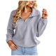 thumbnail image 1 of Tops de jersey de color liso con cremallera y cuello en V de manga larga informales a la moda para mujer Pompotops FGAJ16085, 1 of 9
