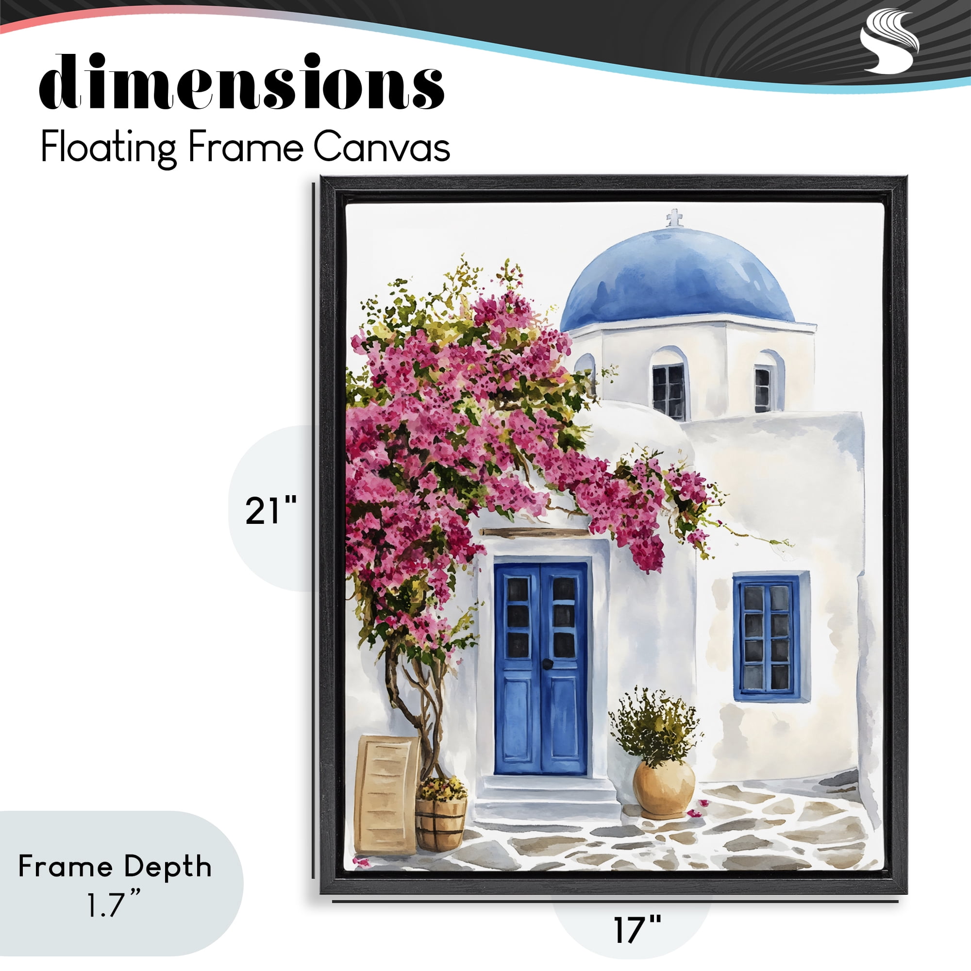 Stupell Industries Santorini House with Bougainvillea Black Framed Floater Canvas Wall Art, design by LSR Design Studio