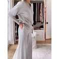 thumbnail image 5 of Grey V-Neck Wide-Leg Pants Set - Loose Long-Sleeved Blazer And Pants, Anti-Wrinkle For Both Office And Casual Wear, Machine Washable, Spring-Autumn Business Attire, Christmas Gift, 5 of 6