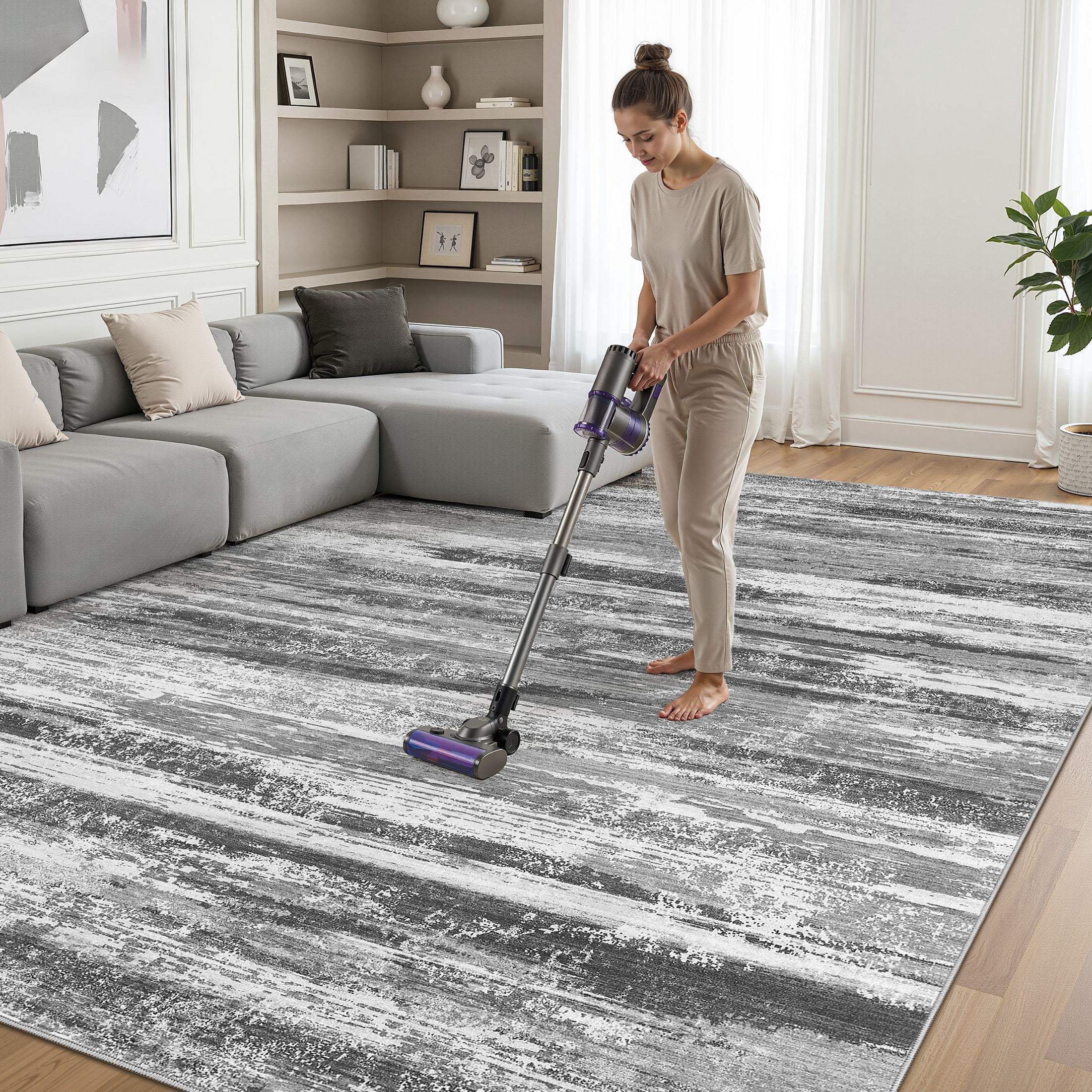 UERMEI 8'x10' Area Rugs for Living Room, Modern Abstract Washable Rug for Bedroom Dining Room Office, Non-Slip Soft Low Pile Home Decor Carpet Accent Rug, Dark Gray