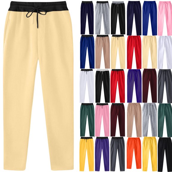 fheaev Fleece Sweatpants for Men Drawstring Elastic Waist with Pockets Solid Casual Athletic Jogger Pants Beige,XL