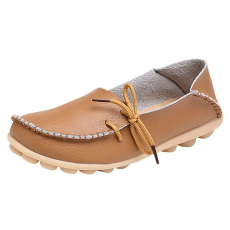 PLLFRLRT Loafers for Women Wide Width Penny Loafers Flats Shoes Soft PU Moccasins Flat Shoes Comfort Dressy Loafers Shoes Non-Slip Flats(Brown 6)
