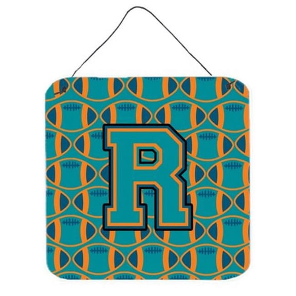 Letter R Football Aqua, Orange & Marine Blue Wall or Door Hanging Prints
