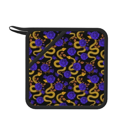 

Sikiie Golden Snake And Purple Rose Pot Holders Kitchen Insulation Mats Heat Resistant Pot-Holder Oven Anti-Scald Pads for Cooking Baking 7.1*7.1inch