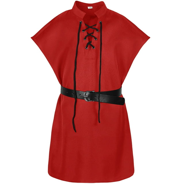 Gibobby Playera TéRmica Ligera Disfraz medieval para niños y niñas Túnica de Halloween Camisas vintage Camisa con cordones medievales Blusa Tops Cosplay Túnica medieval Disfra(Rojo, 7-8 Años)
