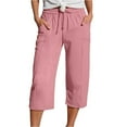 thumbnail image 4 of CPNG Girls Capris Pants Summer Casual Cotton Linen Straight Wide Leg Loose Drawstring Elastic Waist Cropped Trouser(Pink,13-14 Years), 4 of 7