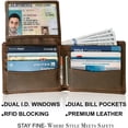 thumbnail image 2 of Cartera de cuero de grano superior para hombre - Bloqueo RFID - Cartera plegable de capacidad adicional con 2 ventanas de identificación - Costuras ultra fuertes - Billetera delgada con 8 ranuras par JAMW Sencillez, 2 of 5