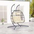 thumbnail image 2 of Aukfa Double Swing Egg Chair with Stand 2 Person Indoor Outdoor Wicker Loveseat with Cushions, Beige, 2 of 10
