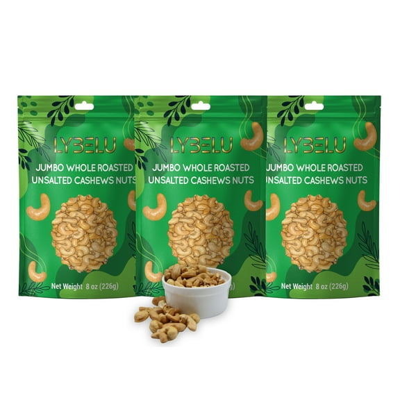 Lybelu Jumbo Whole Roasted Unsalted Cashews Nuts – 8oz (Pack of 3)