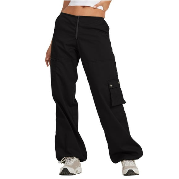 cfhntfmh Cargo Pants for Women Elastic Waisted Zipped Hiking Pants Loose Wide Leg Outdoor Climbing Pants with Pockets