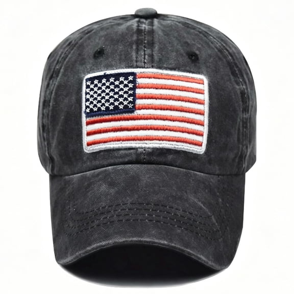 Womens and Mens USA Flag Embroidery Baseball Cap, Washed Vintage Cotton Unisex Dad Hat, Adjustable Casual American Flag Embroidered Cap for Daily Wear Outdoor Activities and Beach Vacation Black