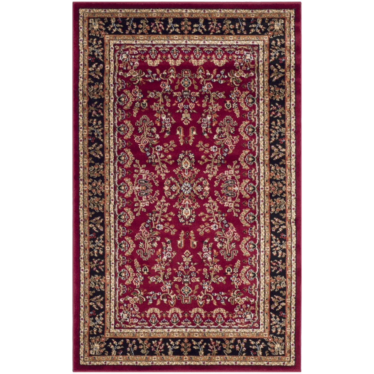 SAFAVIEH Lyndhurst Isadora Traditional Bordered Area Rug, Red/Black, 5'3" x 5'3" Round