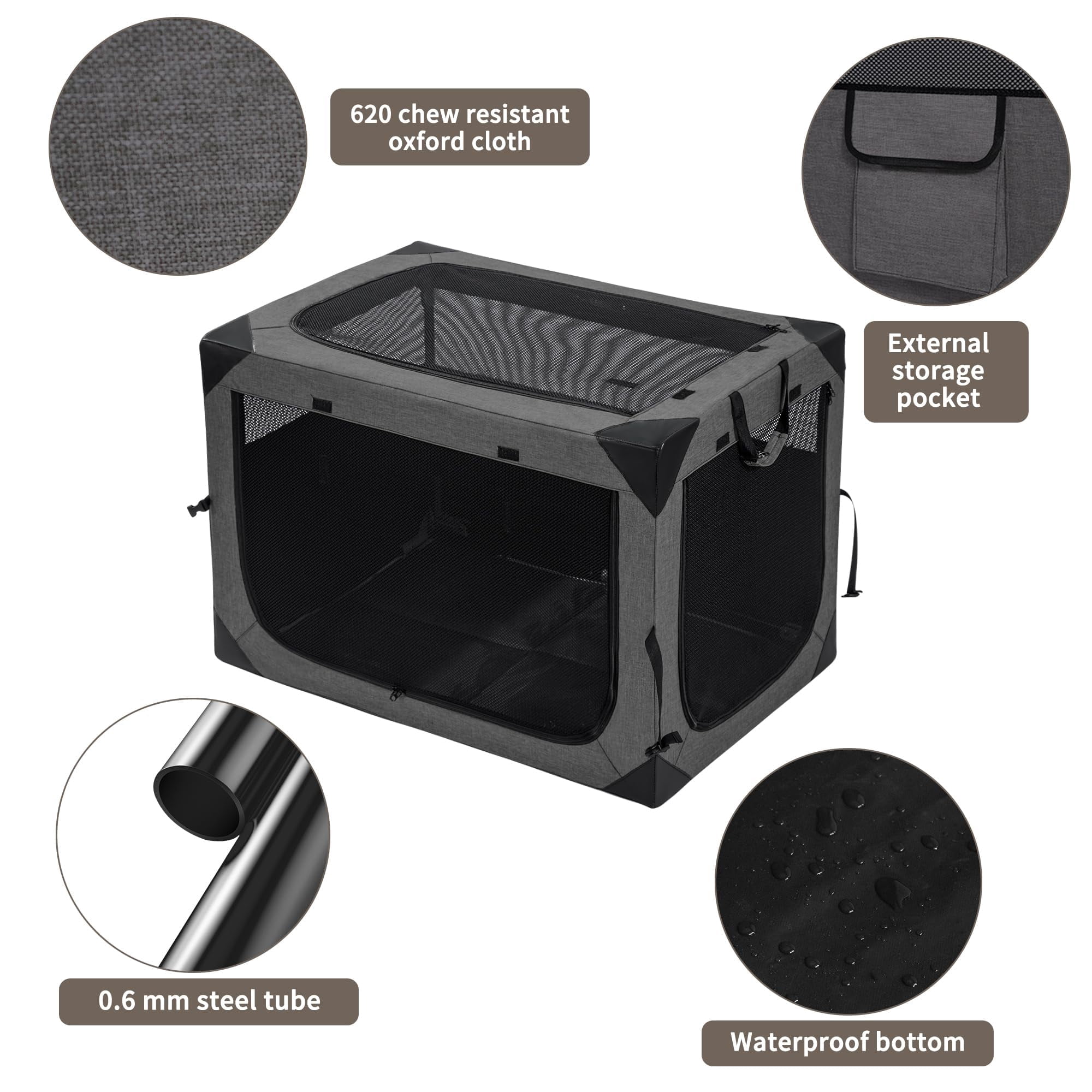 Dog Crates - 36 Inch Collapsible Soft Crate  3-door Foldable Kennel For Large Dogs Portable Pet Travel Cage With Chew Proof Mesh Window Indoors & Outdoors(dark Gray)