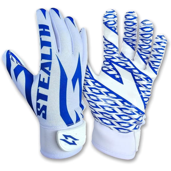 Stealth Football Receiver Gloves White - Battle College Lineman Football Receiver Gloves Be a Villain Not a Joker Adult Men Youth Boys Small to XXL Sizes