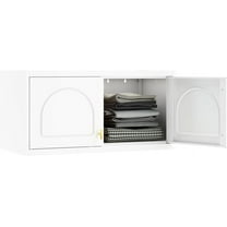 Metal Storage Cabinet with Doors, Small Armoire Wardrobe Closet, White Storage Wall Cabinet, 15" Tall Clothing Cabinets, Steel Overhead Wardrobe for Bedroom, Laundry Room- Assembly Required