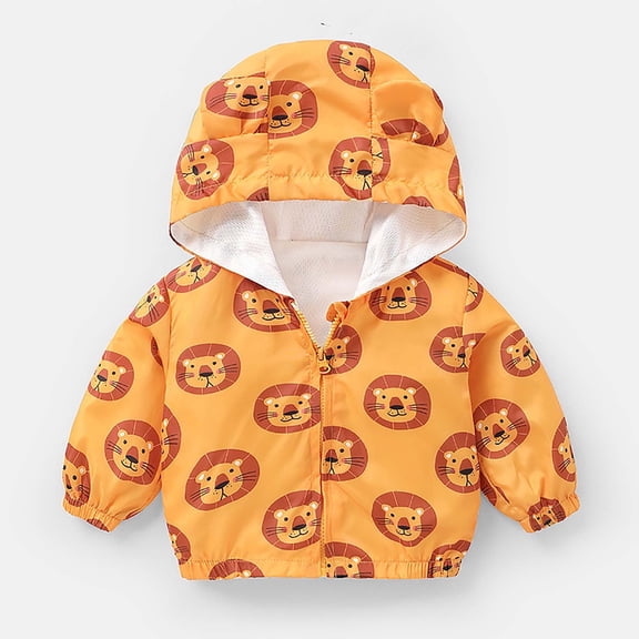HOMADLES Toddler Baby Boys Windbreaker Jacket Casual Printing Hoodie Long Sleeve Outdoor Fashion Jacket Yellow 12-18 Months