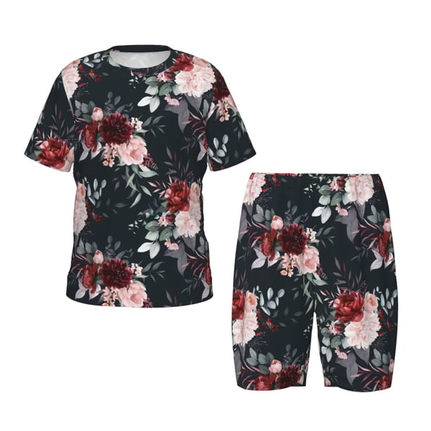 Balery Watercolor Floral Conjunto de Pijama Infantil de Manga Corta con Estampado – Ropa de Dormir de Algodón Suave-Small