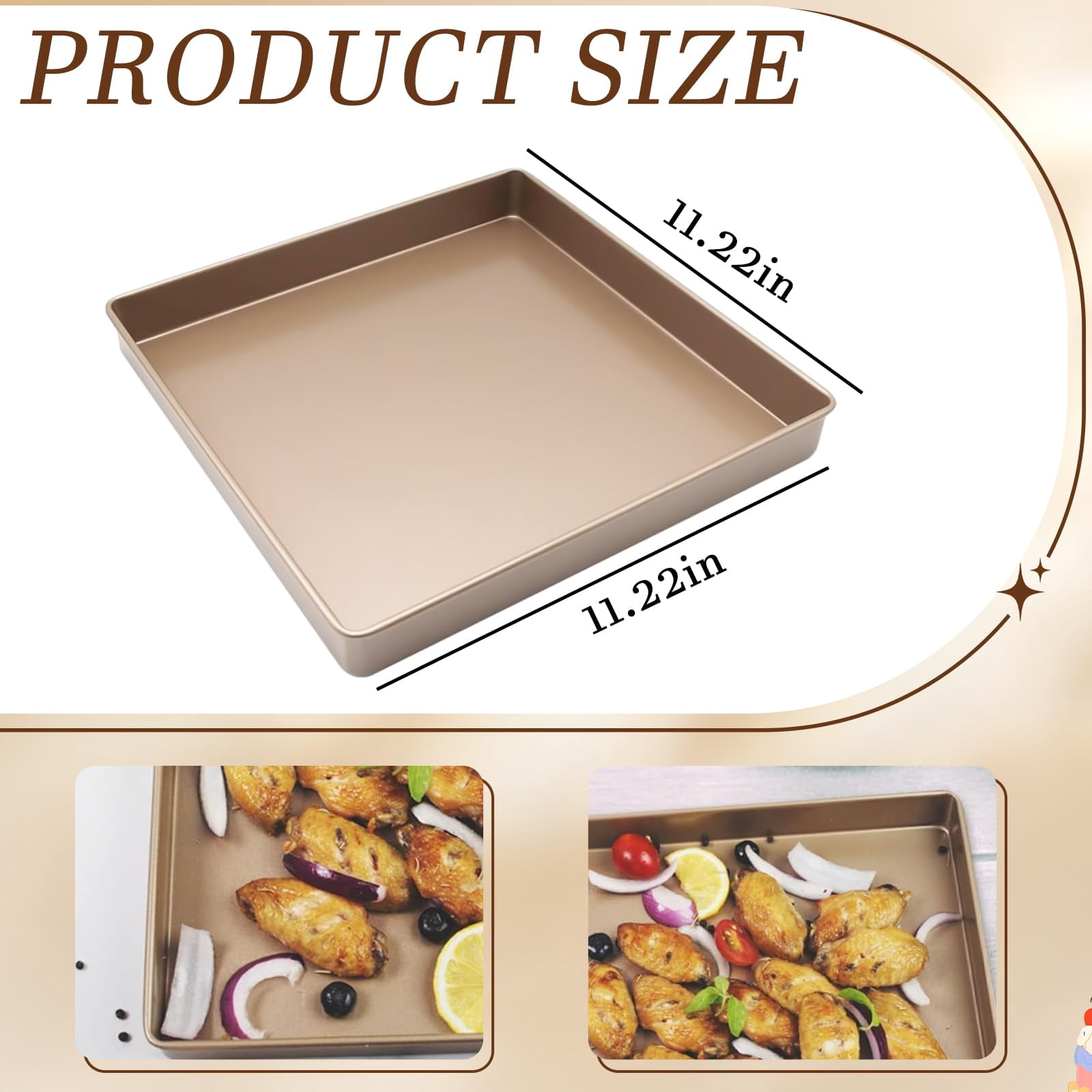 11 Inch Square Cake Pan, 2 Inch Deep Baking Pan Nonstick Cookie Sheet Brownie Cake Pa Toaster Oven Pans Bakeware, Easy Clean & Food Safe.