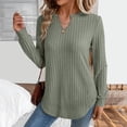 thumbnail image 2 of ManxiVoo Women Long Sleeve V Neck Sweatshirt Fall Fashion Tops Loose Fit Casual Pullover Comfort Stretch Fabric Trendy Street Style M Size Light Green, 2 of 6