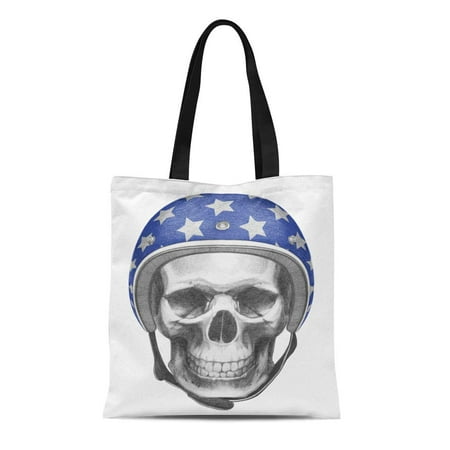 ASHLEIGH Canvas Tote Bag Motorcycle Skull Helmet Vintage Airman Aviation Aviator Beautiful Reusable Shoulder Grocery Shopping Bags