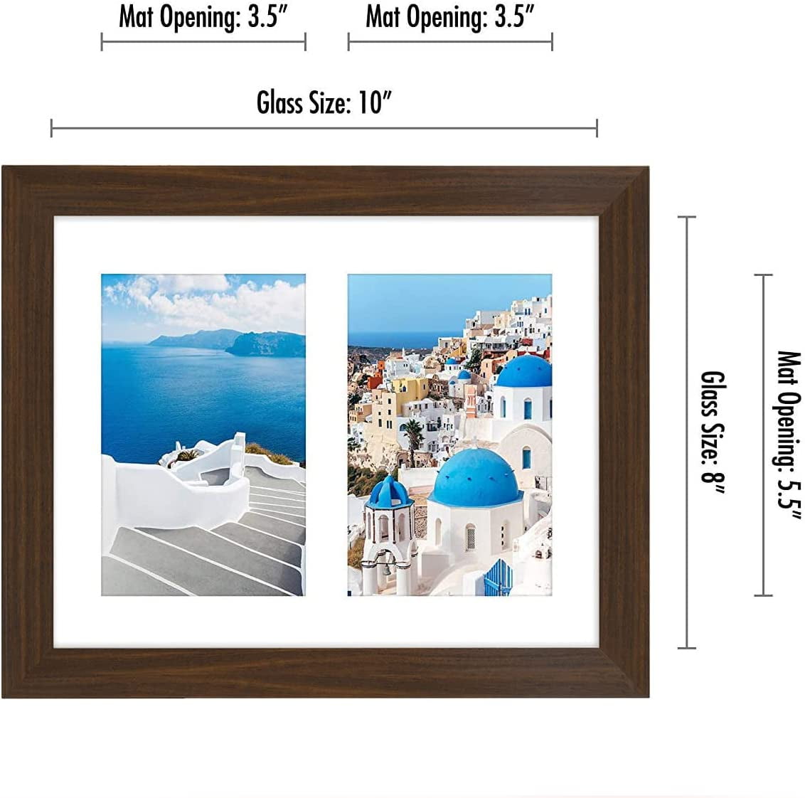 Americanflat 8x10 Double Picture Frame in Walnut - Composite Wood with Shatter Resistant Glass - Horizontal and Vertical Formats for Wall and Tabletop