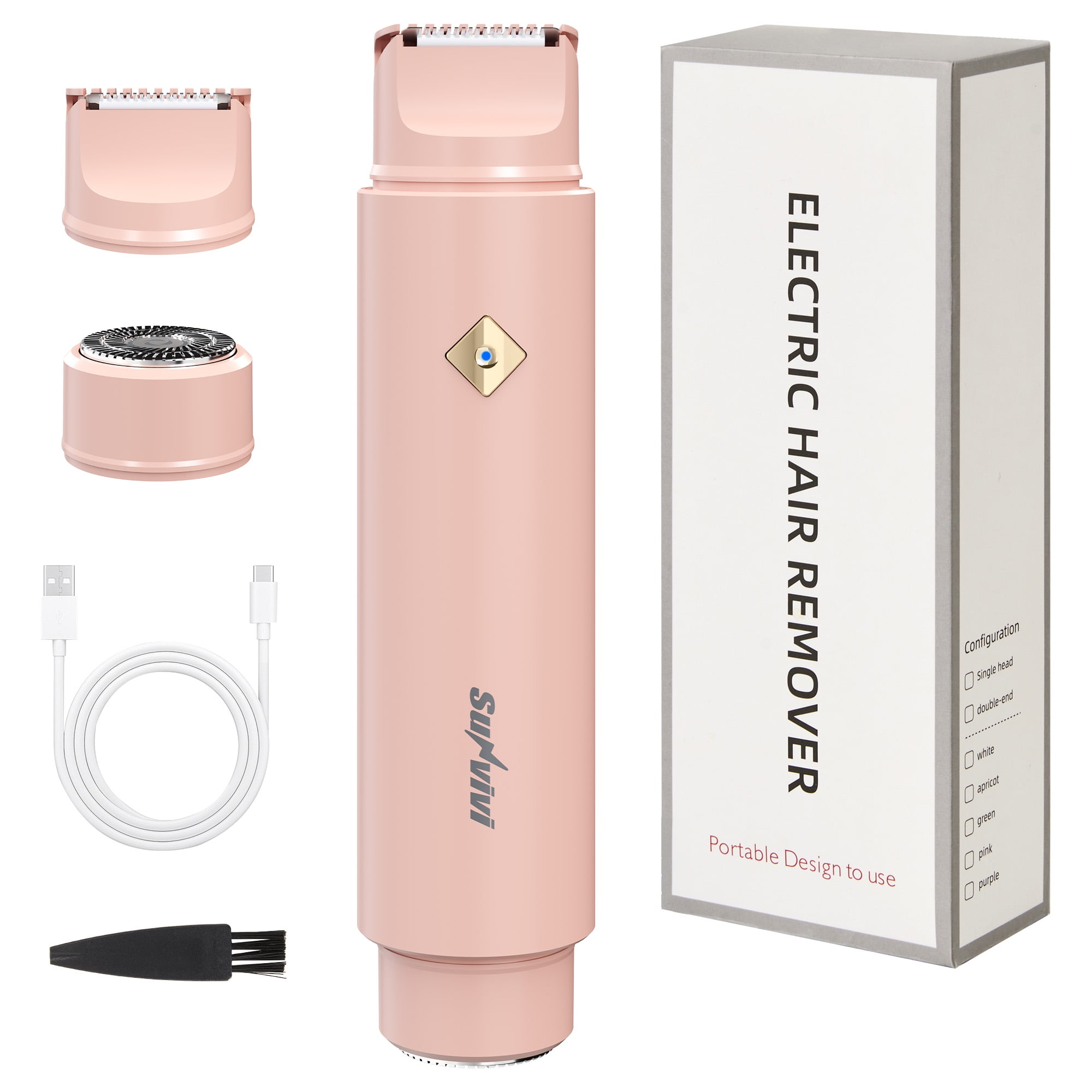 Sunvivi Versatile 2-in-1 Electric Bikini Trimmer for Women: Waterproof Pubic Razor for Face Body Bikini Underarm Leg Arm, Pink