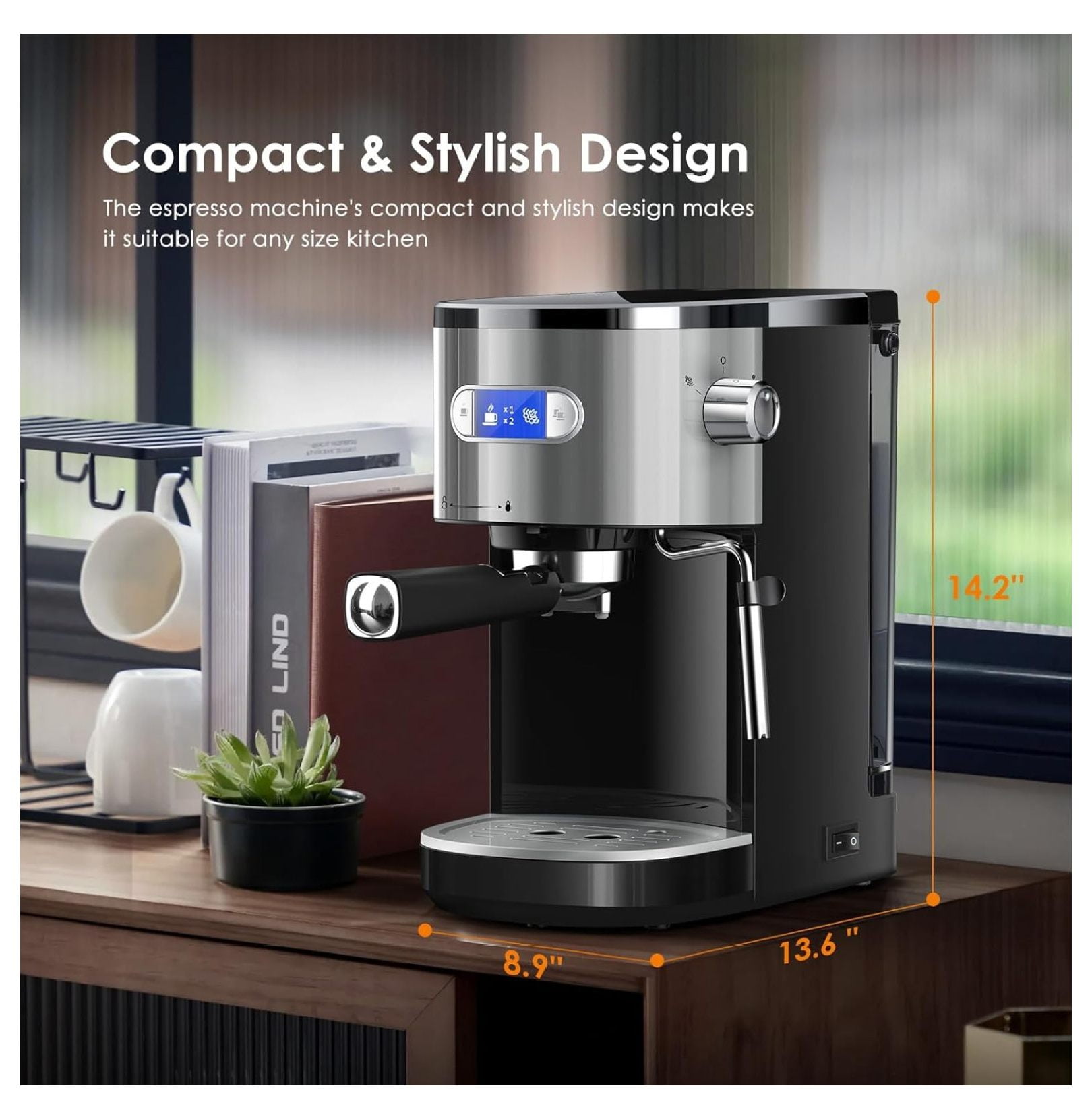 Espresso Machine 20 Bar, Semi-Automatic Espresso Maker with Milk Frother Wand, 45 OZ Removable Water for Cappuccino, Latte, Home