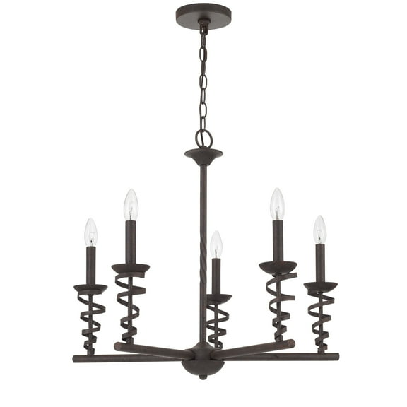 Bah 26 Inch Chandelier, Spiral Candelabra w Hanging Chain, Black