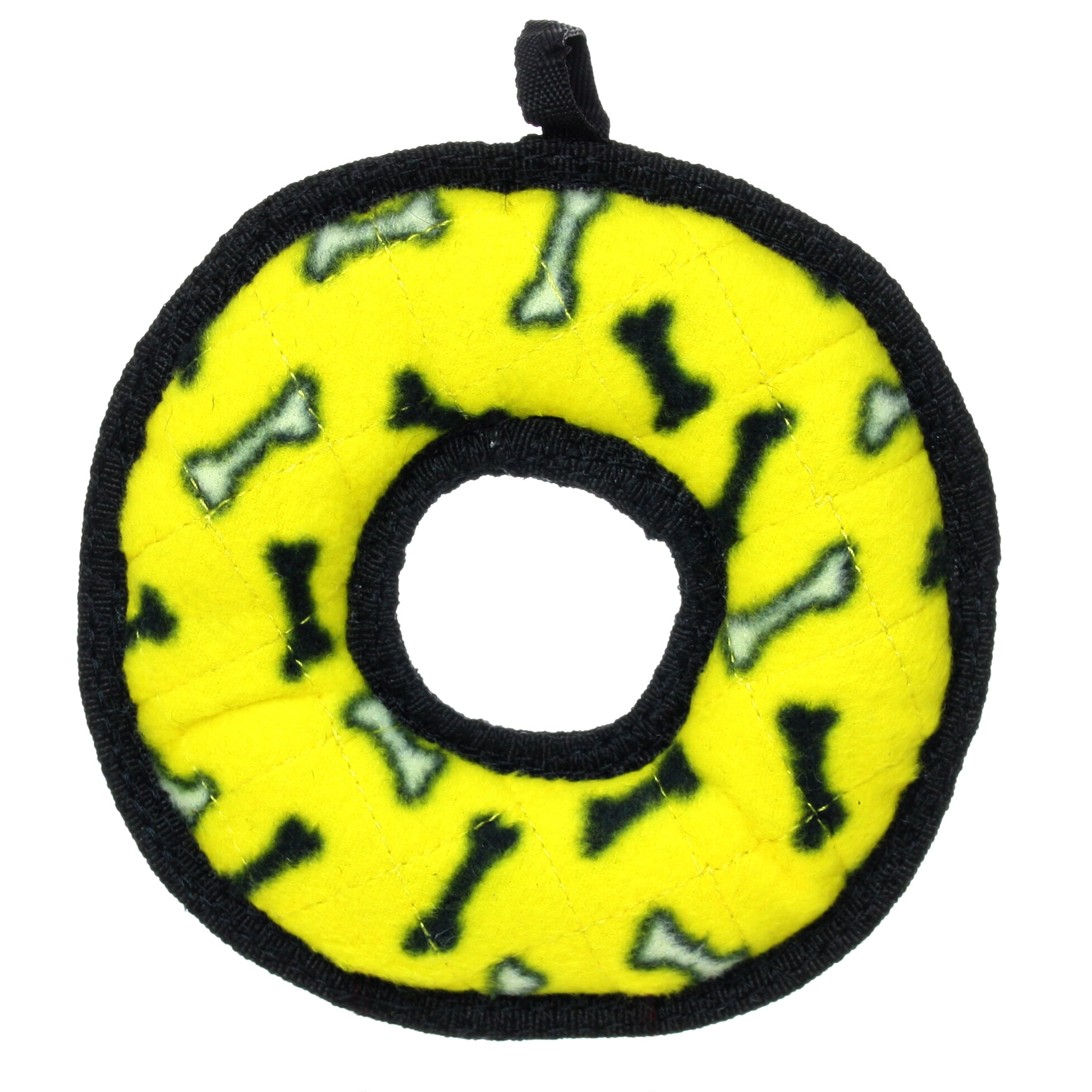 Tuffy Jr Ring Yellow Bone Durable Plush Squeaky Dog Toy