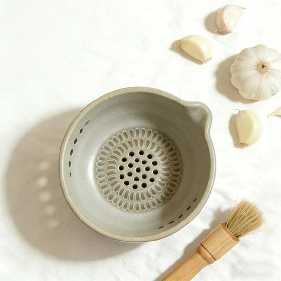 ToyKingdee Handmade Garlic Grater Herb Bowl – 2-in-1 Ceramic Herb Stripper Bowl with Grater, Rustic Handmade Garlic Grater Plate for Easy Kitchen Prep, Mixing, and Cooking