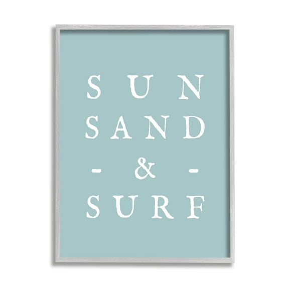 Stupell Industries Sun Sand & Surf Phrase Inspirational Painting Gray Framed Art Print Wall Art, 11 x 14