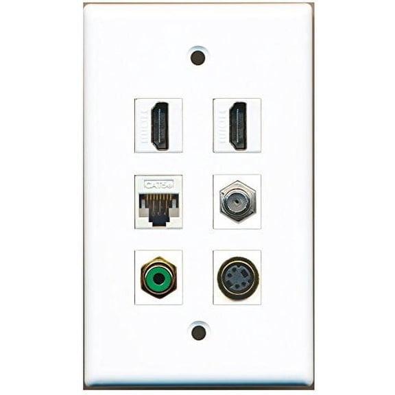 RiteAV - 2 HDMI 1 Port RCA Green 1 Port Coax Cable TV- F-Type 1 Port S-Video 1 Port Cat5e Ethernet White Wall Plate