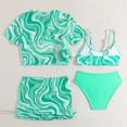 thumbnail image 5 of hengsof Girls' Four Piece Swimsuit Set Tie Dye High Waist Bikini Short Sleeve Round Neck Top Vest Swim Skirt Shorts Swimsuit Set Summer Beach Swimwear for Ages 8-14, 5 of 8