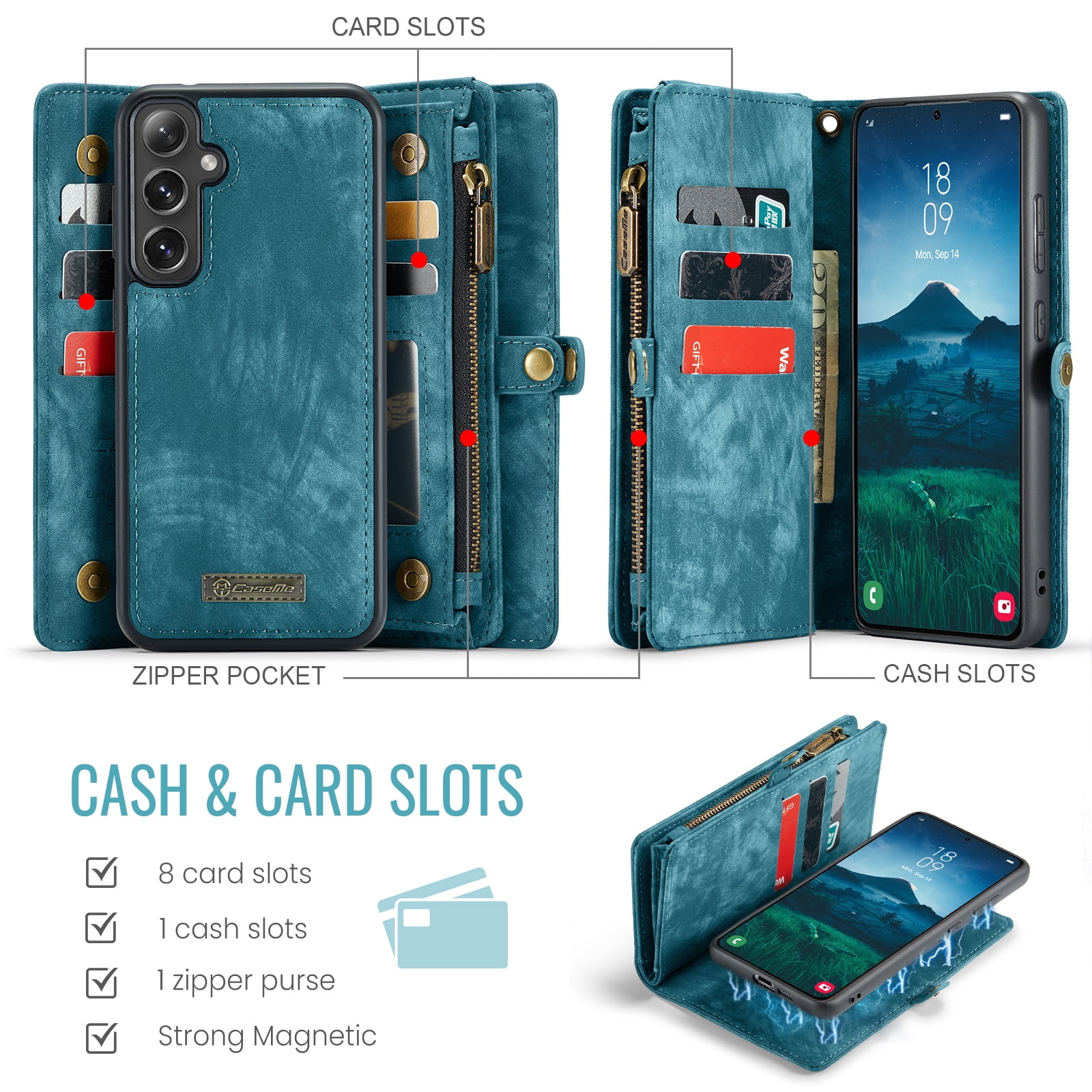 Dteck 2 in 1 Detachable for Samsung Galaxy A16 5G Wallet Case with Card Holder, Shockproof Retro Premium Flip Leather Cover Magnetic Zipper Pocket Phone Cases, Green