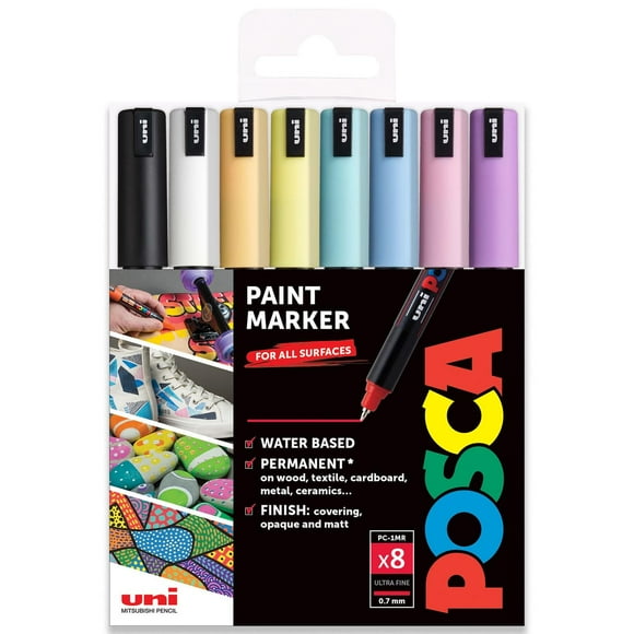 POSCA PC-1MR Paint Marker Art Pens - 0.7mm - Pack of 8 - Pastel Set in Wallet