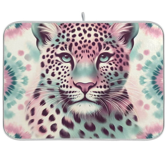 Leopard Pink Dish Drying Mat Dish Drainer Rack Mats Water Absorbent Non-Slip Easy Clean Heat Resistant for Kitchen Counter