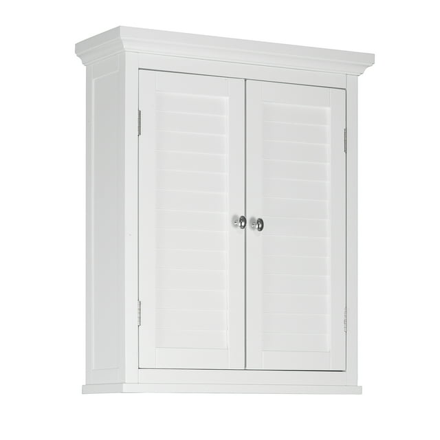 Teamson Home Shutter Door Bathroom Cabinet Wooden Storage Unit Wall Mounted 2 Doors White
