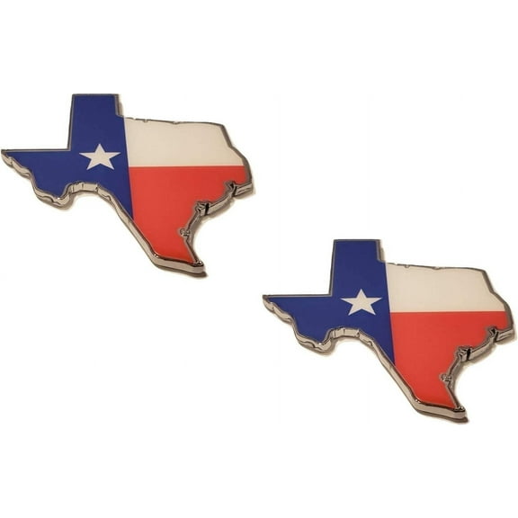 Muzzys (SET OF TWO) 3.5" Large TEXAS FLAG IN SHAPE OF TEXAS State Edition Emblem Decal Longhorn Lone Star METAL Badge Universal StickOn FITS Chevy Silverado Suburban Tahoe Sierra Ford F150 Ranger Ram